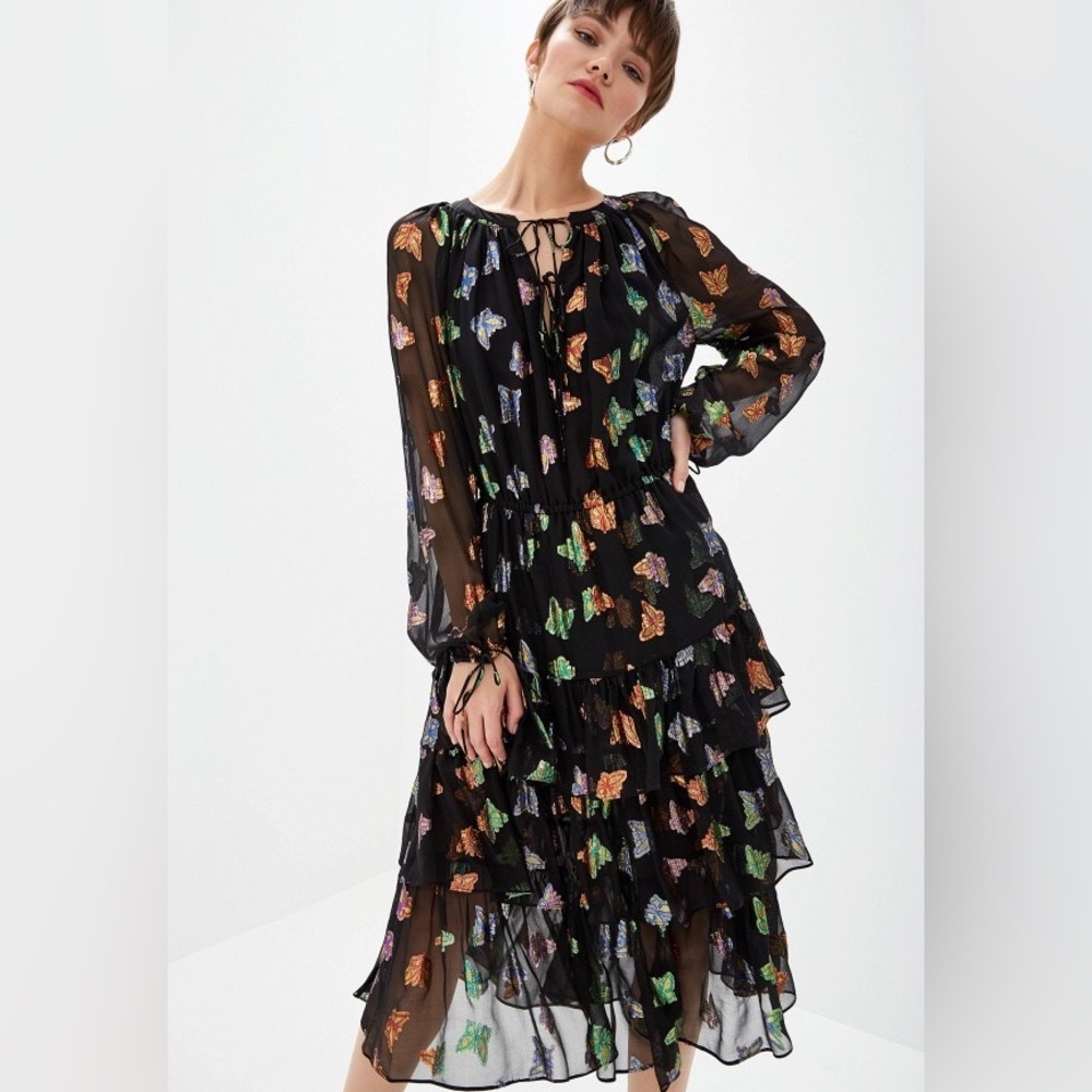 The Kooples flowy butterfly sheer jumper dress size L